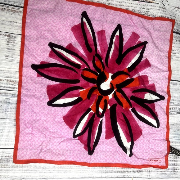 Coach Accessories - Coach Silk Blend Hanker-chief Scarf Square Pink Logo